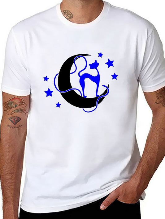 Celestial Cat T-Shirt - Crescent Moon & Star Design
