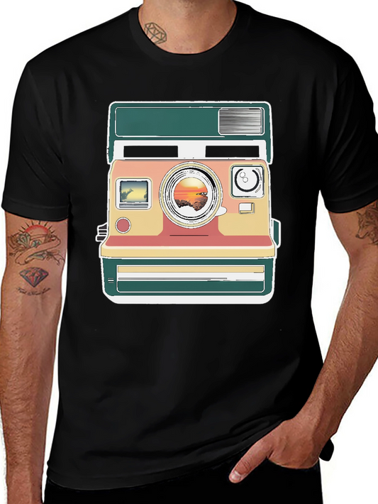 Retro Camera Graphic Tee - Trendy Mens Black T-Shirt