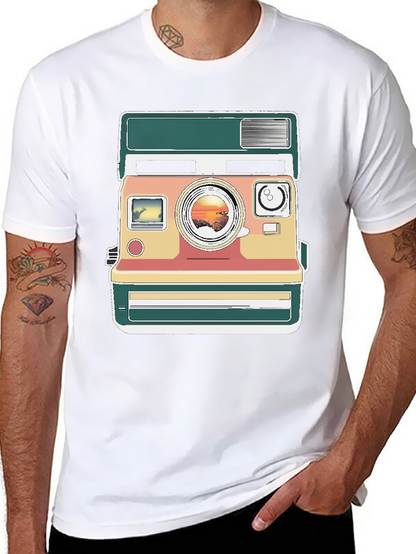 Retro Camera Graphic Tee - Trendy Mens Black T-Shirt