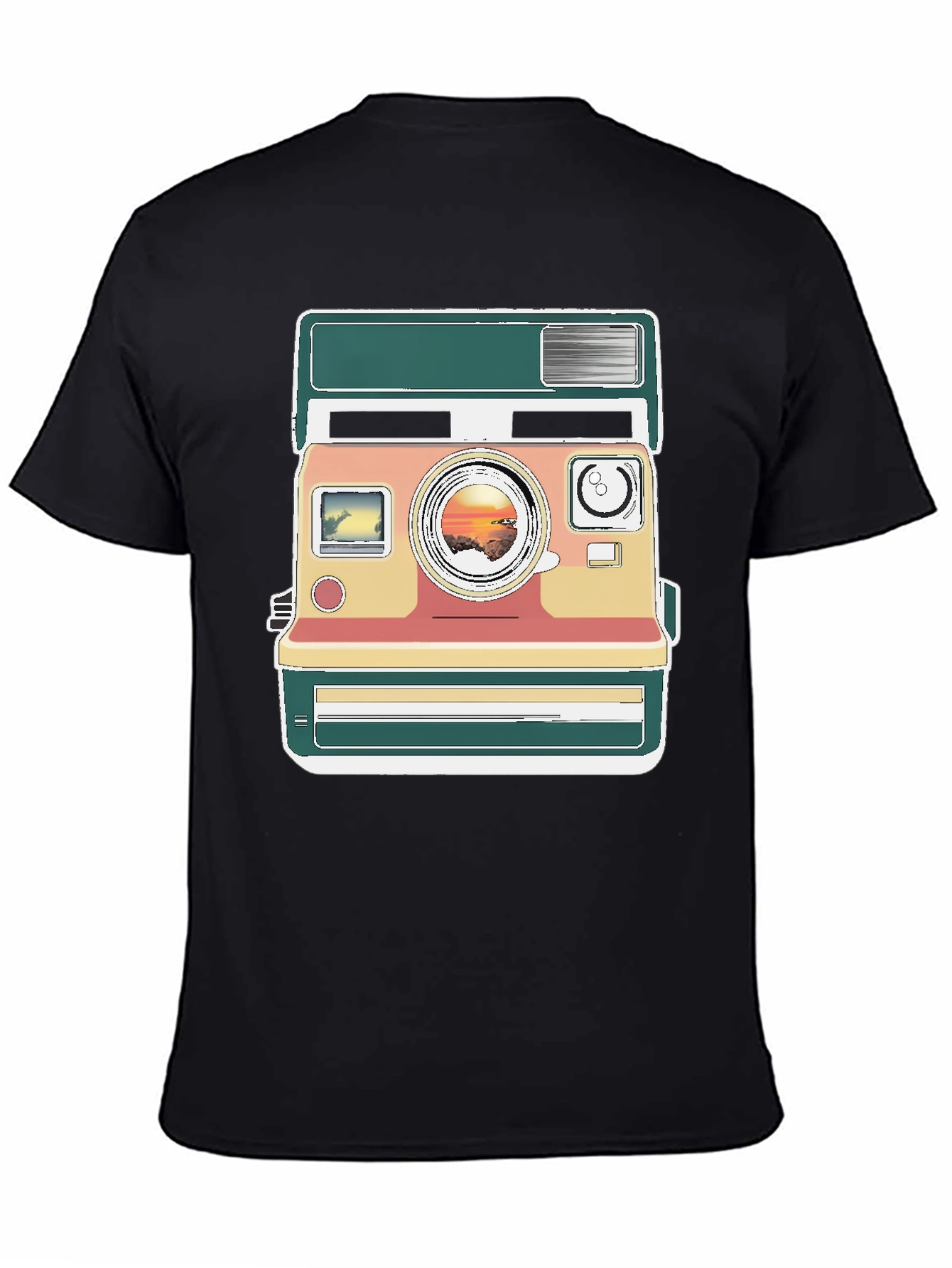 Retro Camera Graphic Tee - Trendy Mens Black T-Shirt