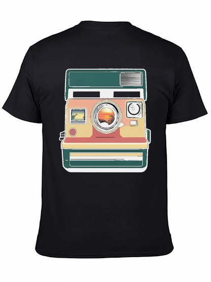 Retro Camera Graphic Tee - Trendy Mens Black T-Shirt