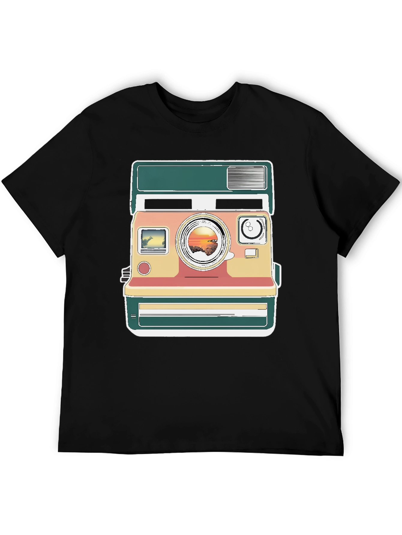 Retro Camera Graphic Tee - Trendy Mens Black T-Shirt