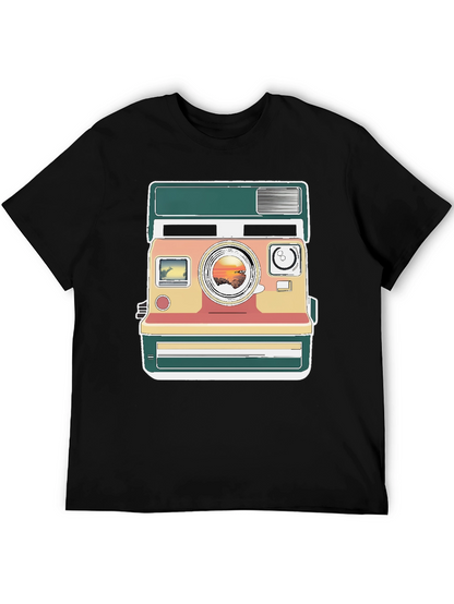 Retro Camera Graphic Tee - Trendy Mens Black T-Shirt