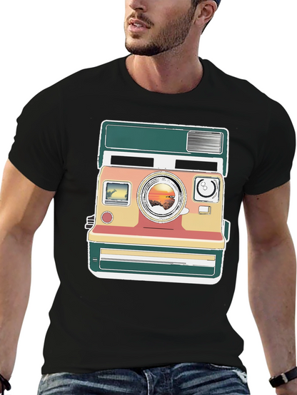 Retro Camera Graphic Tee - Trendy Mens Black T-Shirt
