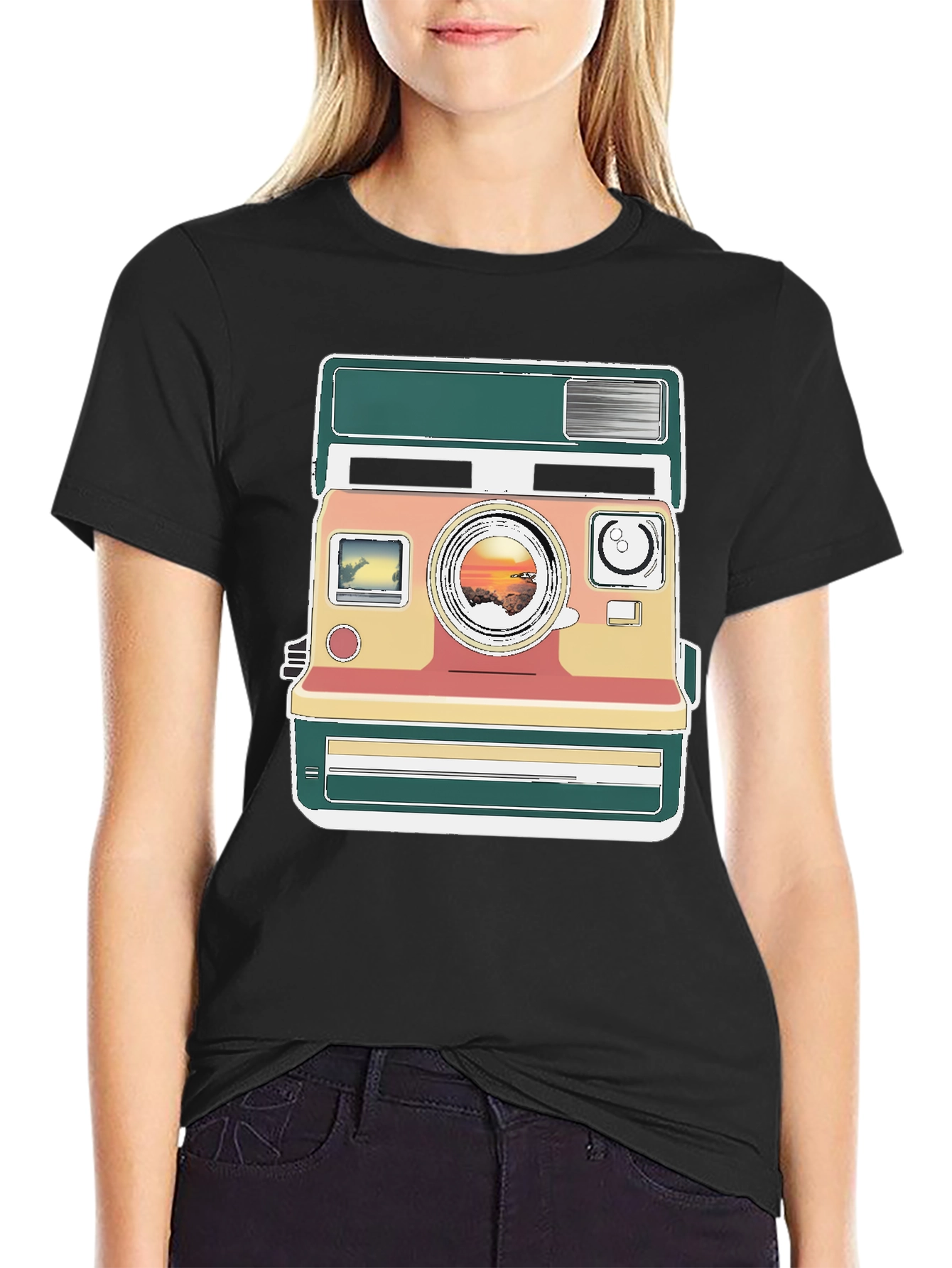 Retro Camera Graphic Tee - Trendy Mens Black T-Shirt