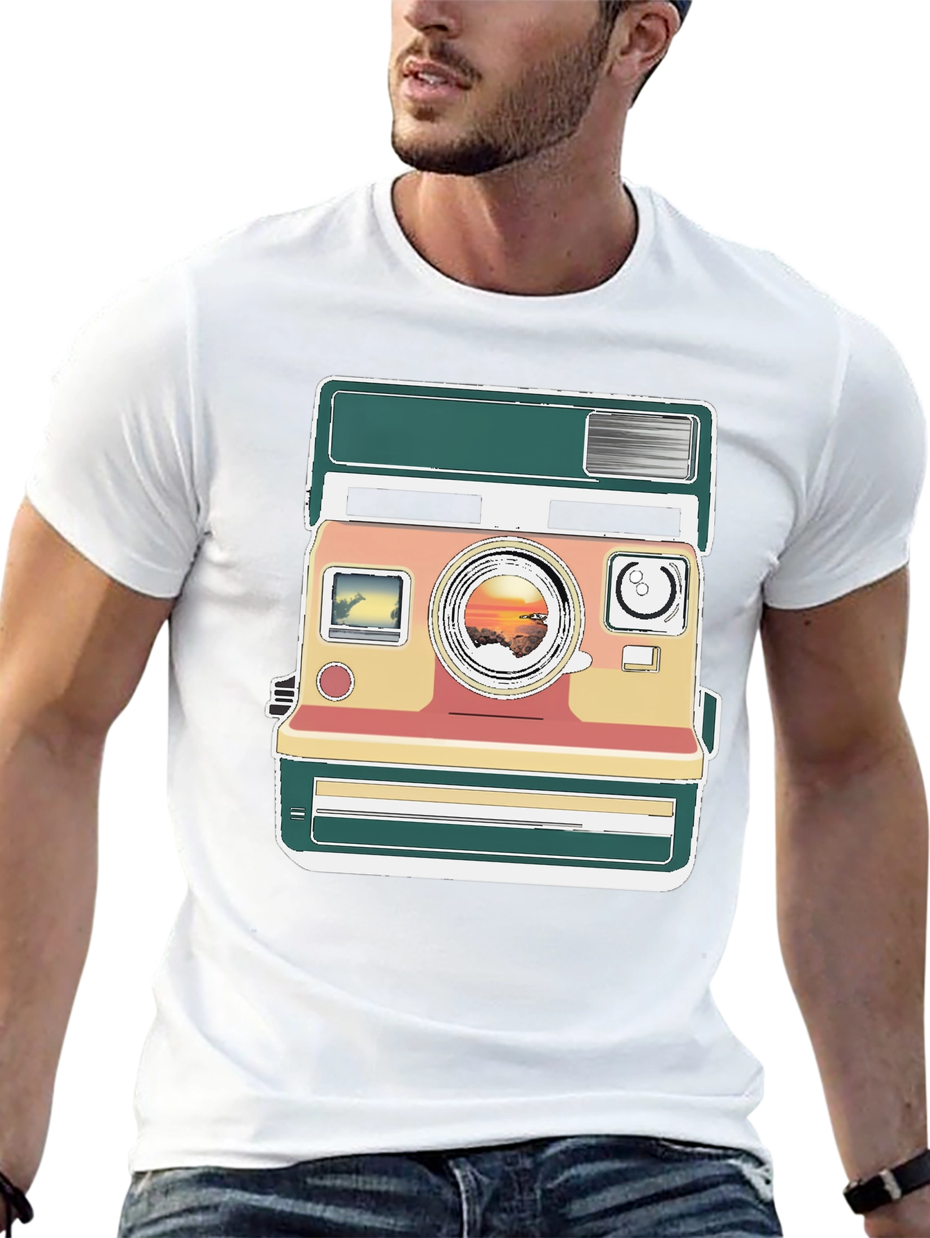 Retro Camera Graphic Tee - Trendy Mens Black T-Shirt