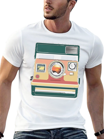 Retro Camera Graphic Tee - Trendy Mens Black T-Shirt