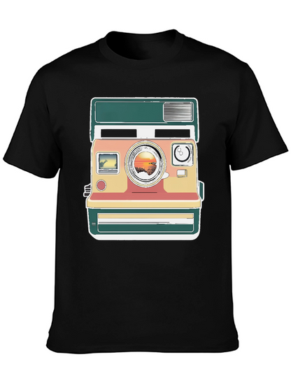 Retro Camera Graphic Tee - Trendy Mens Black T-Shirt