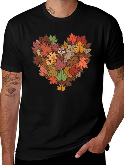 Fall Leaves Heart T-Shirt with Squirrel