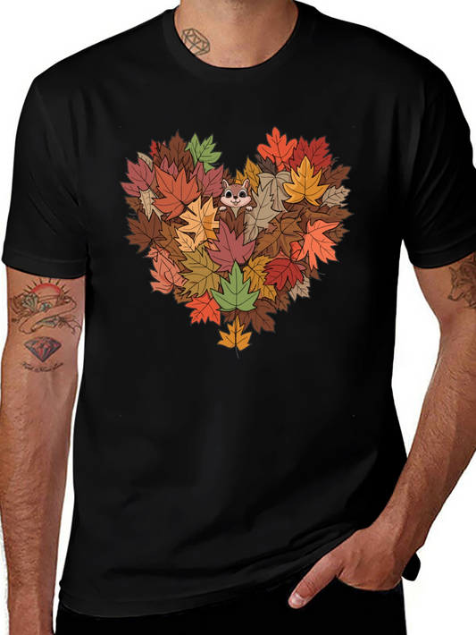 Fall Leaves Heart T-Shirt with Squirrel