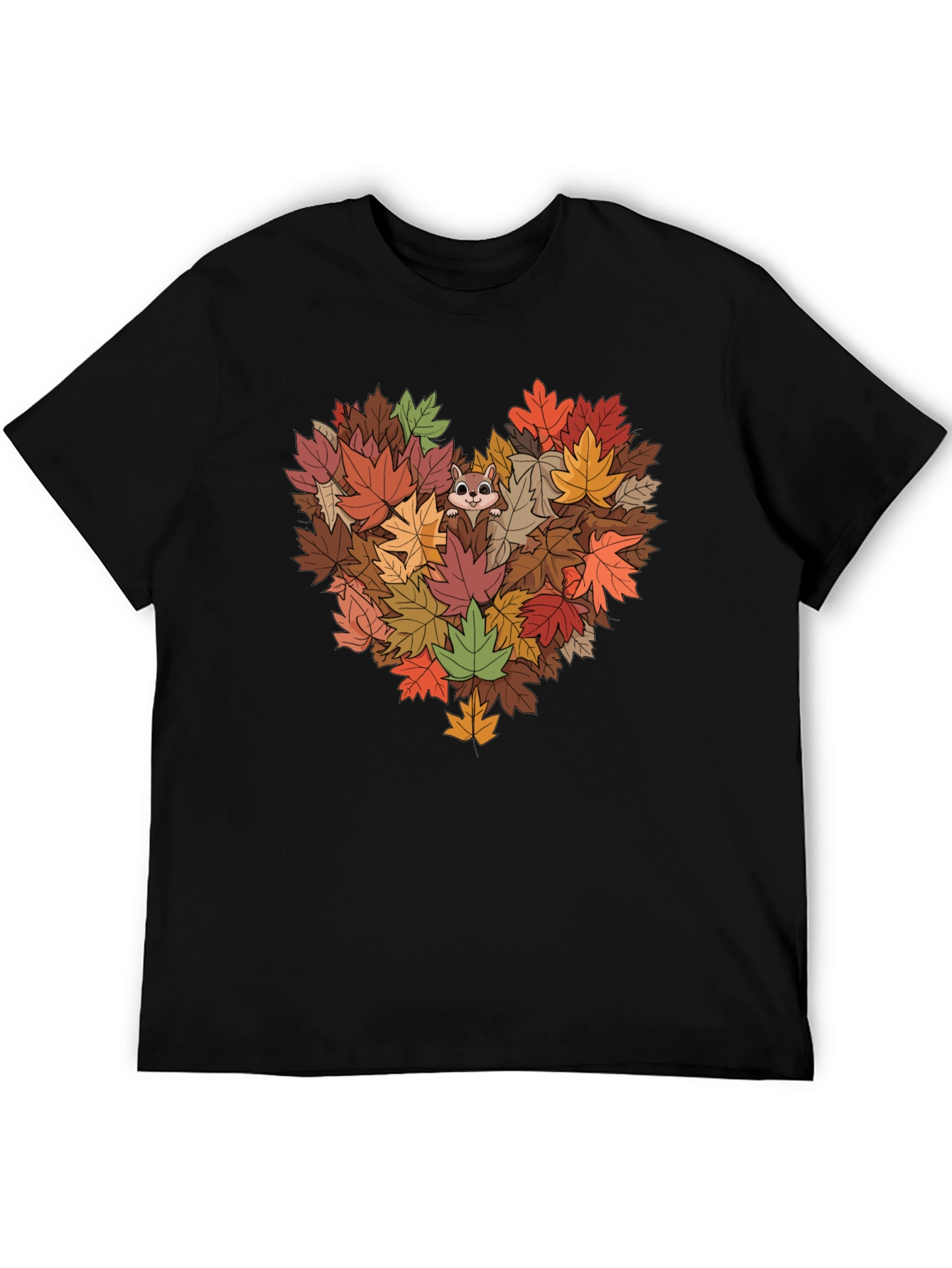 Fall Leaves Heart T-Shirt with Squirrel
