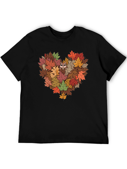 Fall Leaves Heart T-Shirt with Squirrel