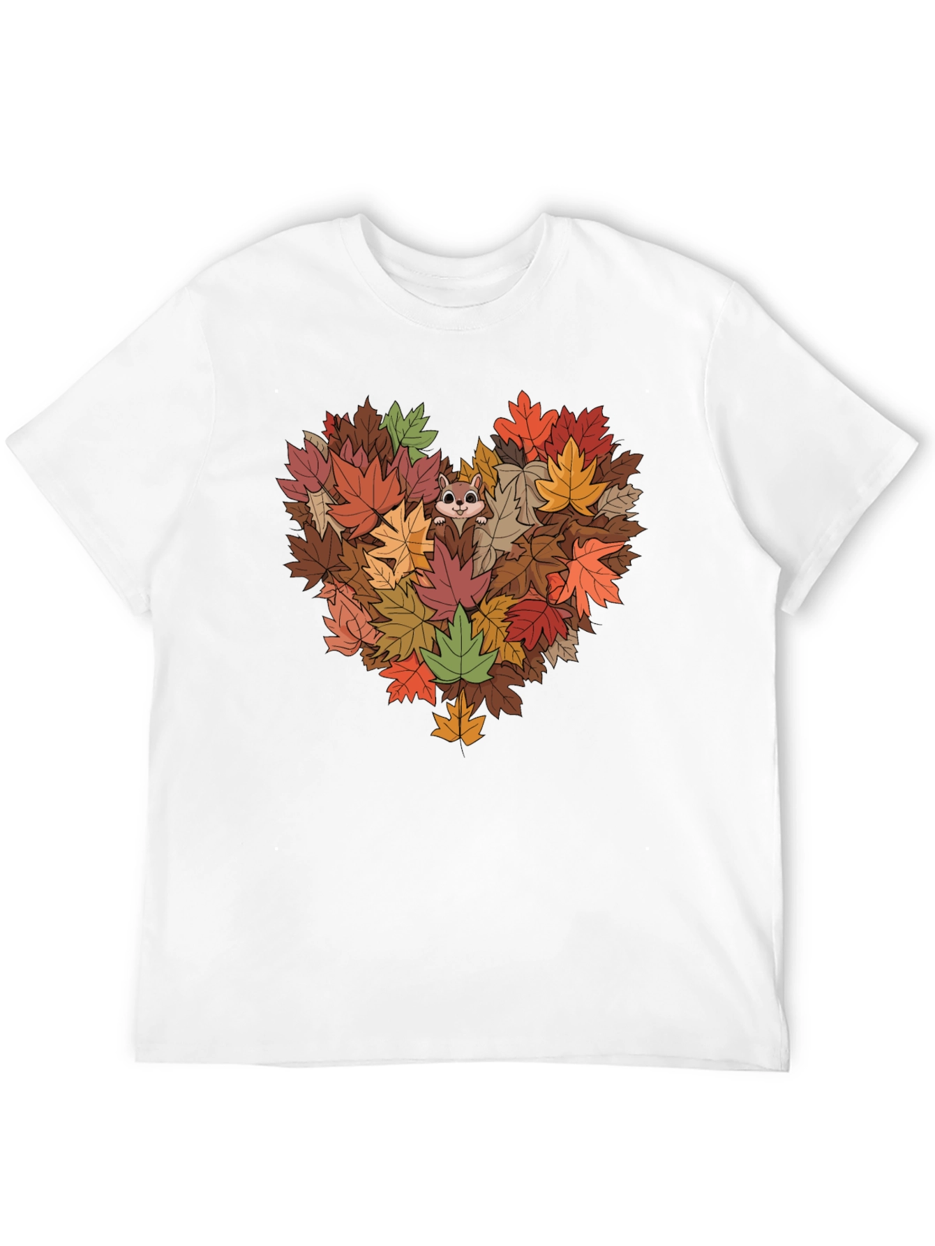 Fall Leaves Heart T-Shirt with Squirrel