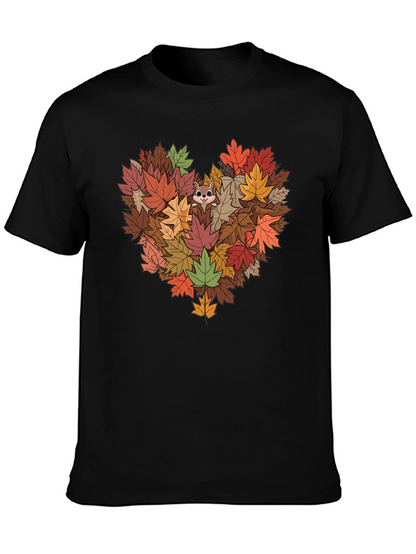 Fall Leaves Heart T-Shirt with Squirrel