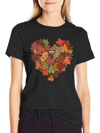 Fall Leaves Heart T-Shirt with Squirrel