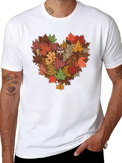 Fall Leaves Heart T-Shirt with Squirrel