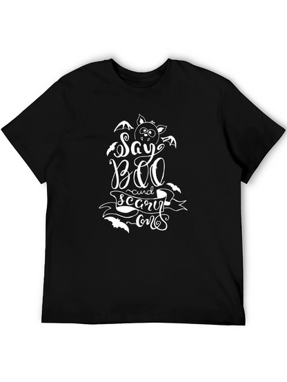 Say Boo Halloween Graphic Tee Shirt - Black