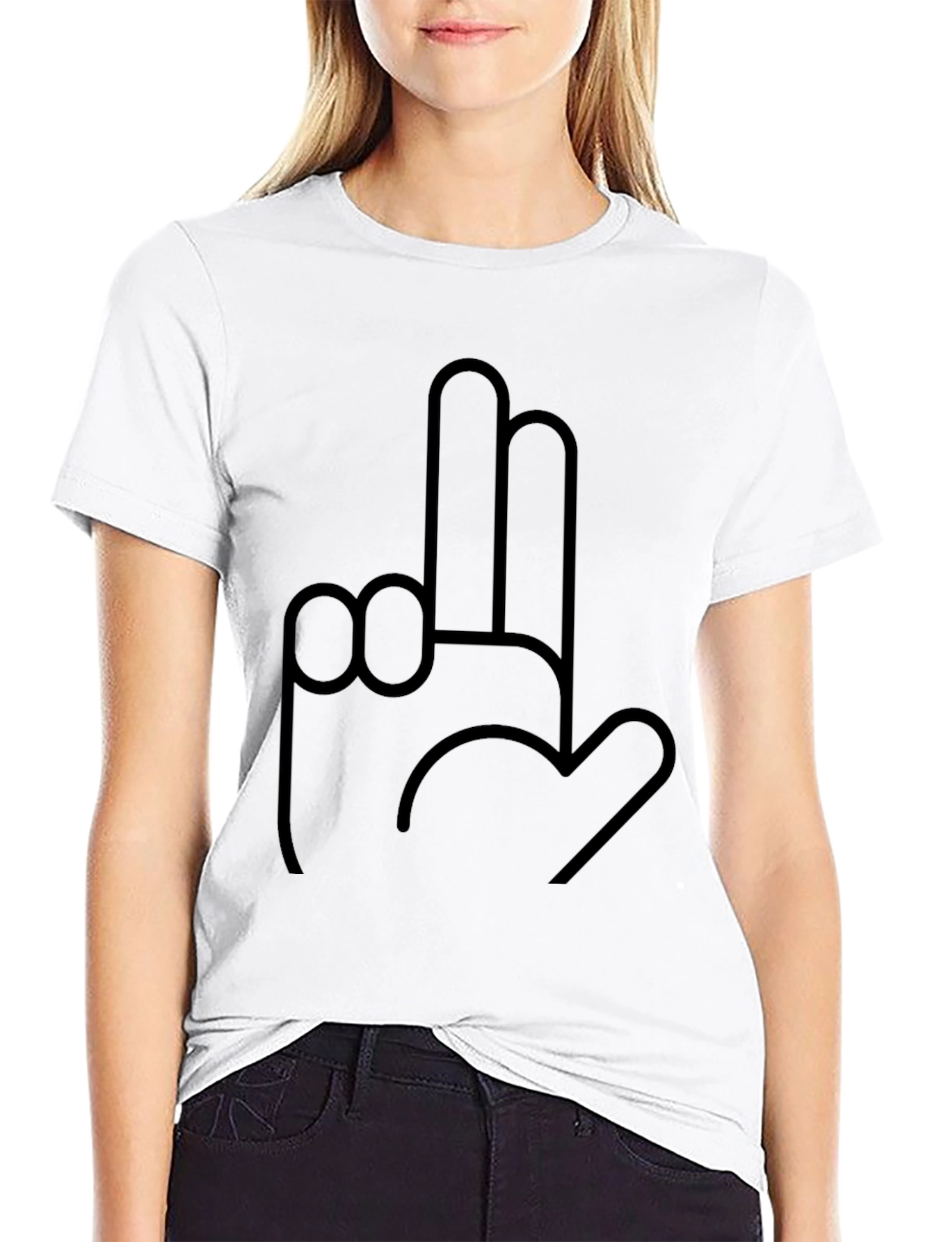Novelty Hand Gesture Graphic Black T-Shirt