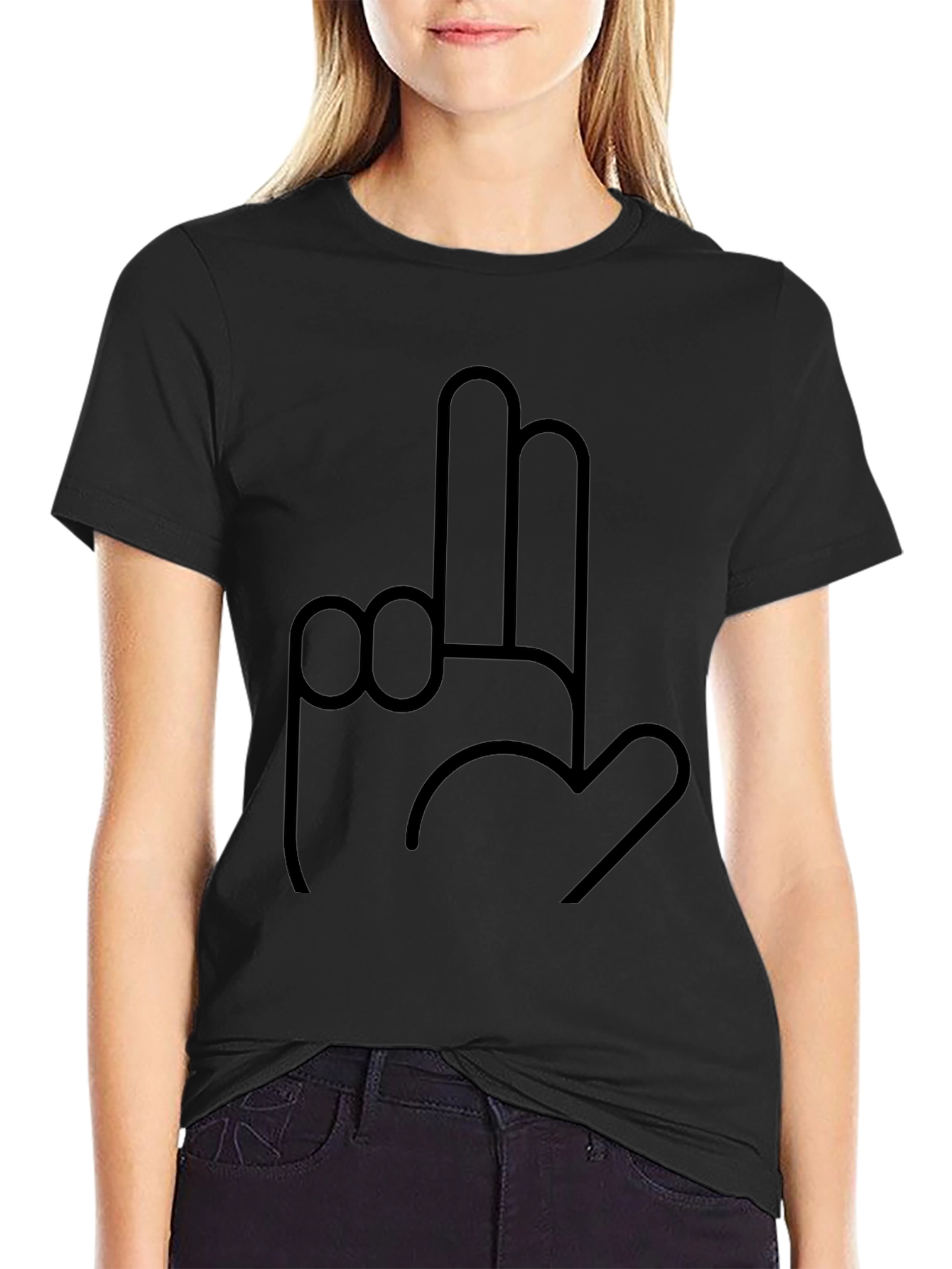 Novelty Hand Gesture Graphic Black T-Shirt