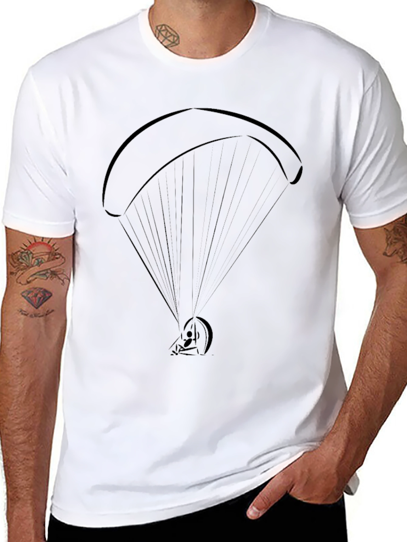 Paragliding Graphic Tee - Black Cotton Casual Shirt