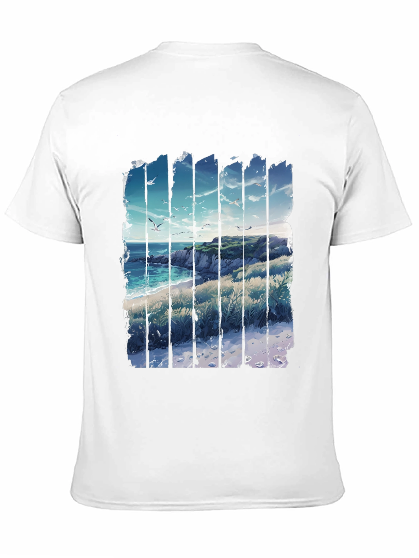 Coastal Vista Graphic Tee - Black Cotton T-Shirt