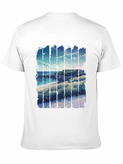 Coastal Vista Graphic Tee - Black Cotton T-Shirt