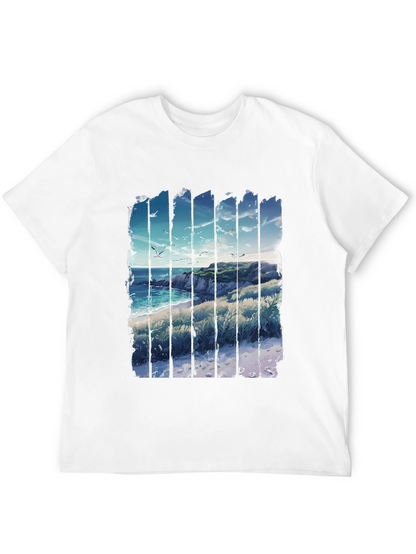 Coastal Vista Graphic Tee - Black Cotton T-Shirt