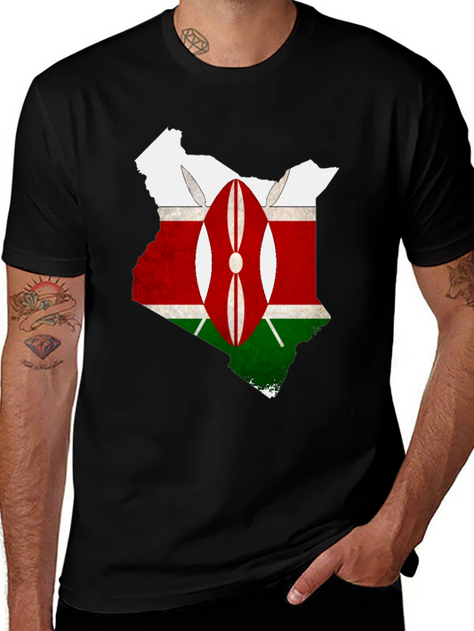 Kenya Flag Map T-Shirt - Black Graphic Tee