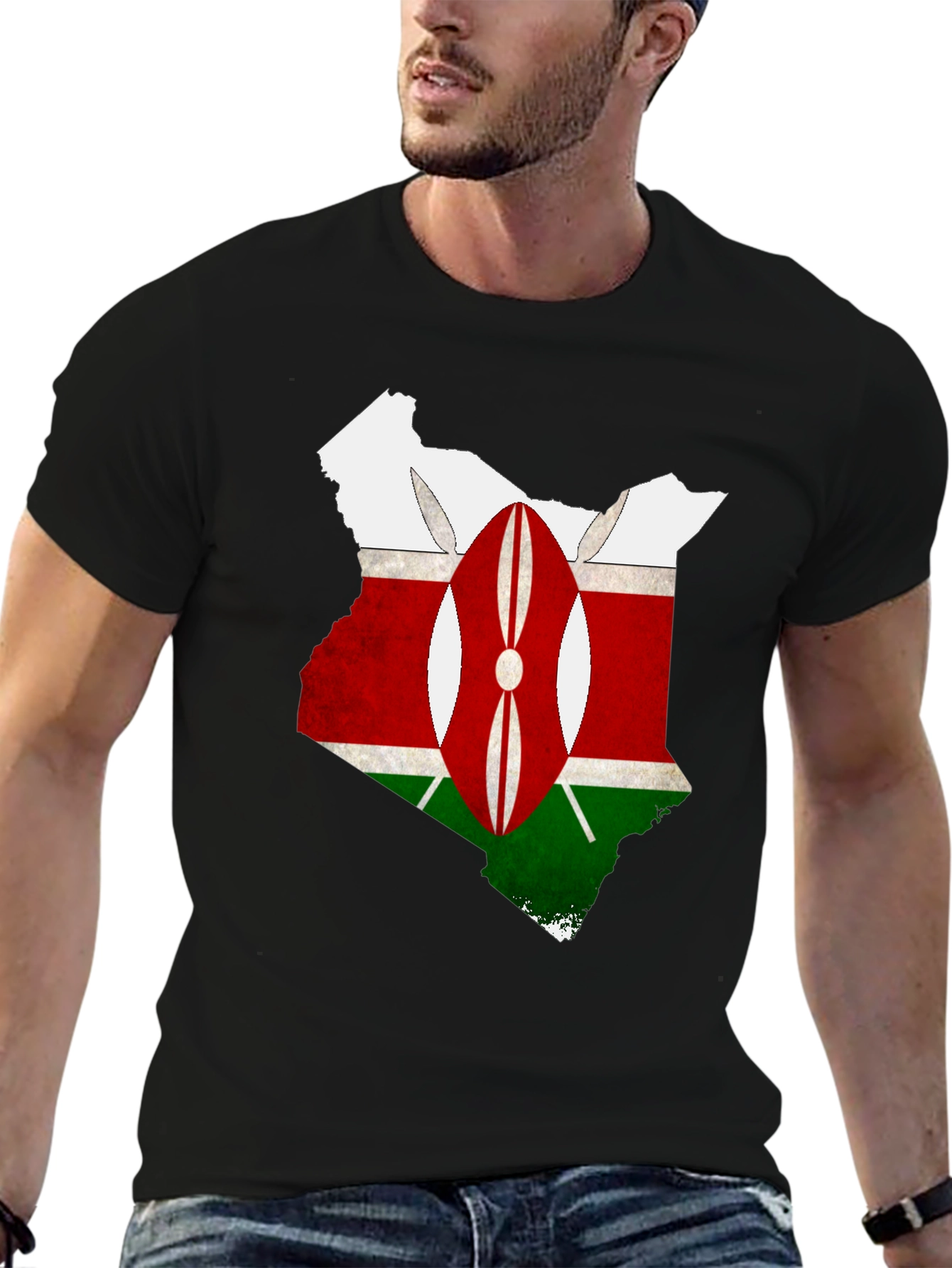 Kenya Flag Map T-Shirt - Black Graphic Tee
