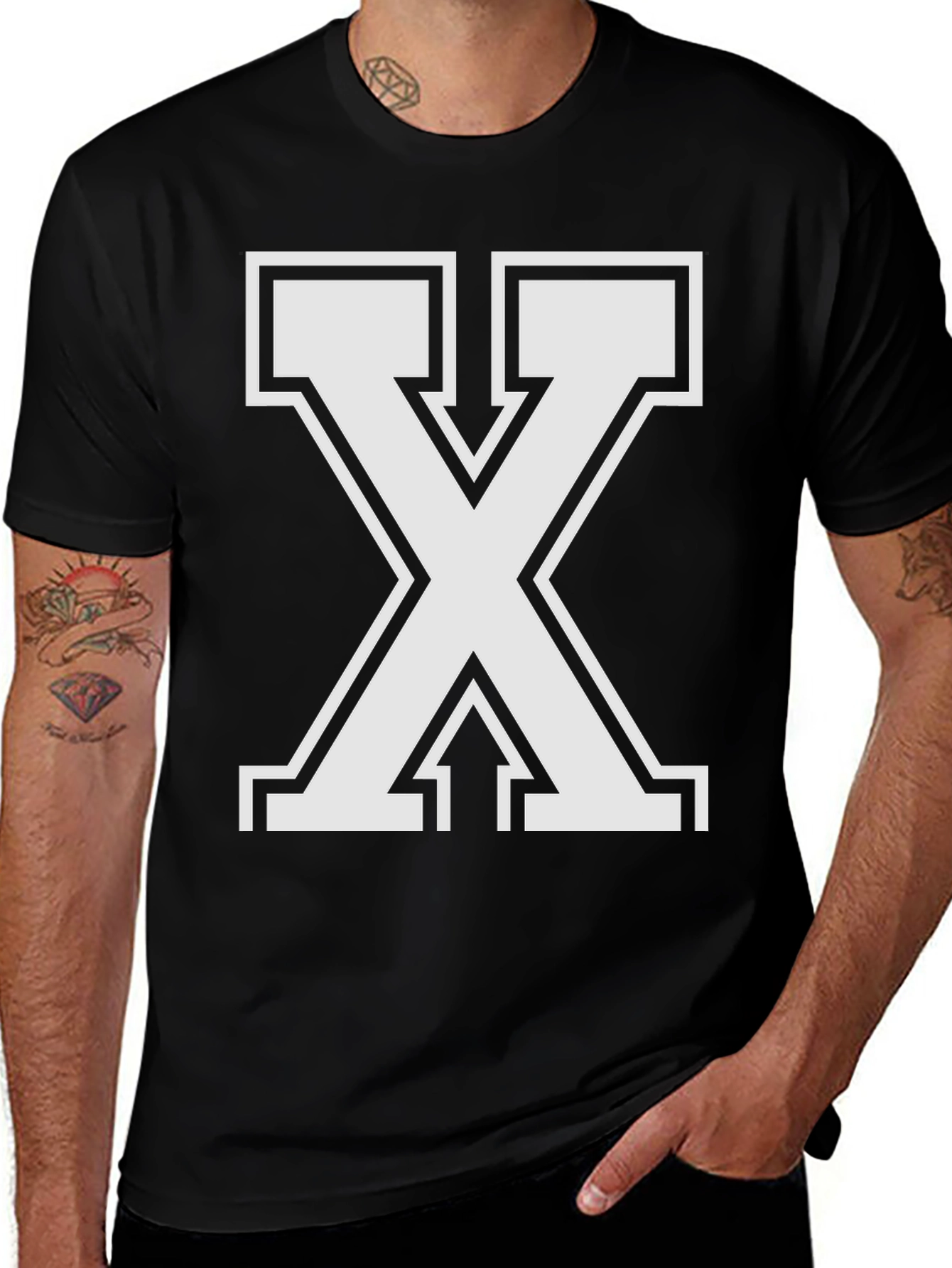 Bold Letter X Graphic Tee - Black Cotton Blend