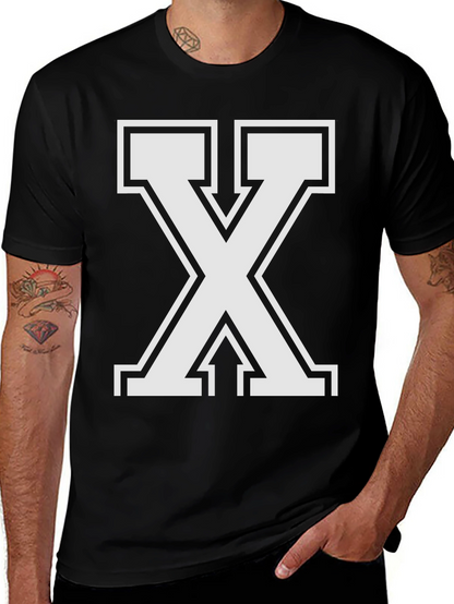 Bold Letter X Graphic Tee - Black Cotton Blend