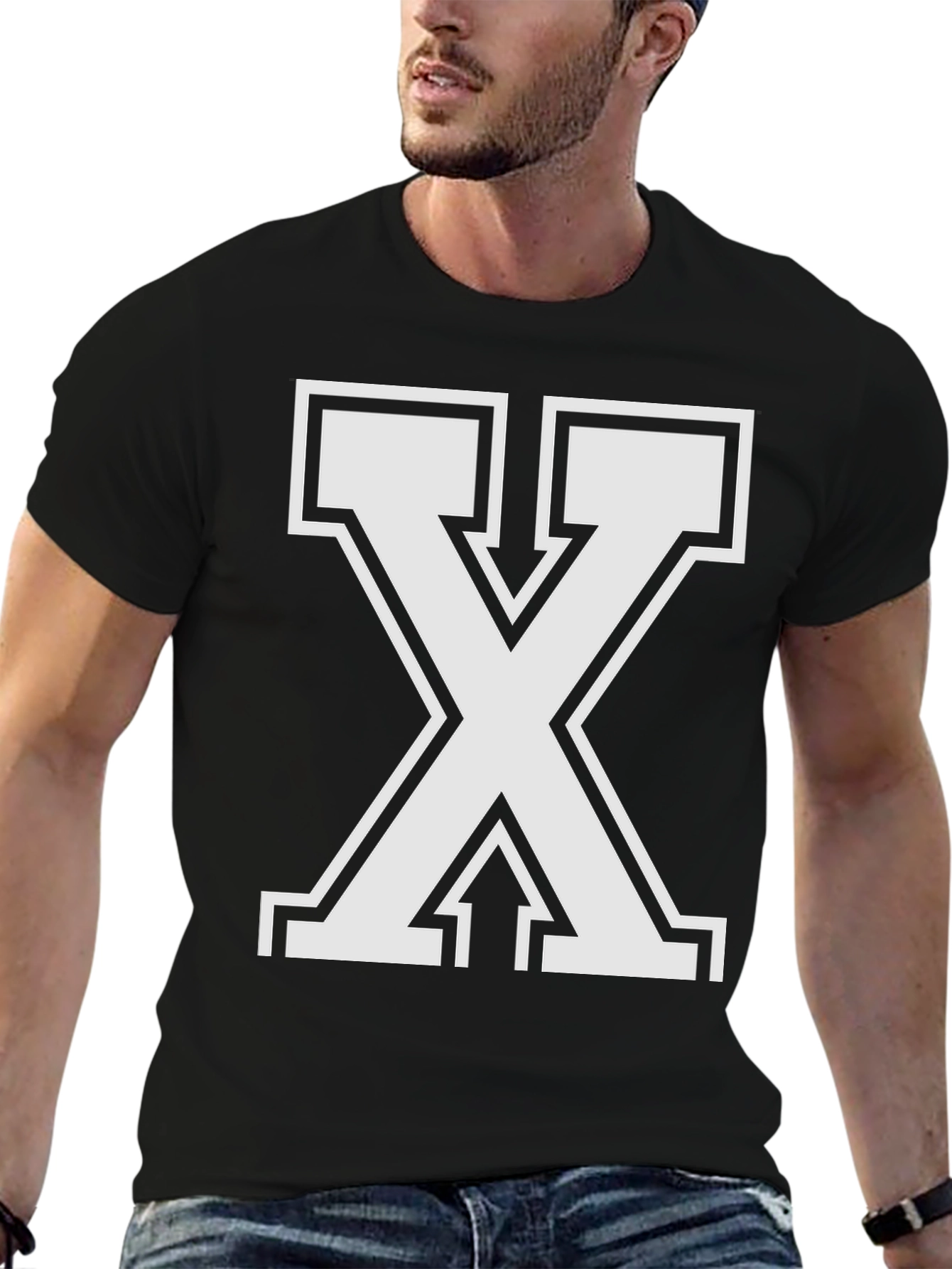 Bold Letter X Graphic Tee - Black Cotton Blend