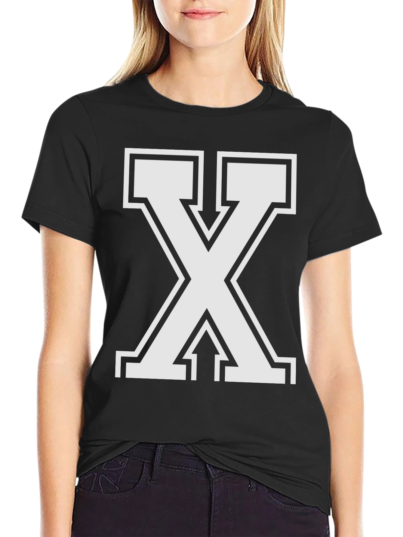 Bold Letter X Graphic Tee - Black Cotton Blend