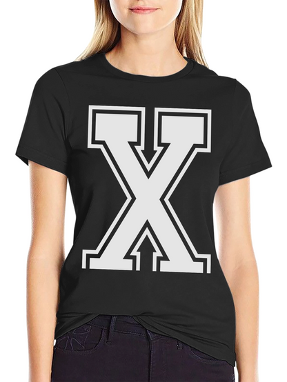 Bold Letter X Graphic Tee - Black Cotton Blend