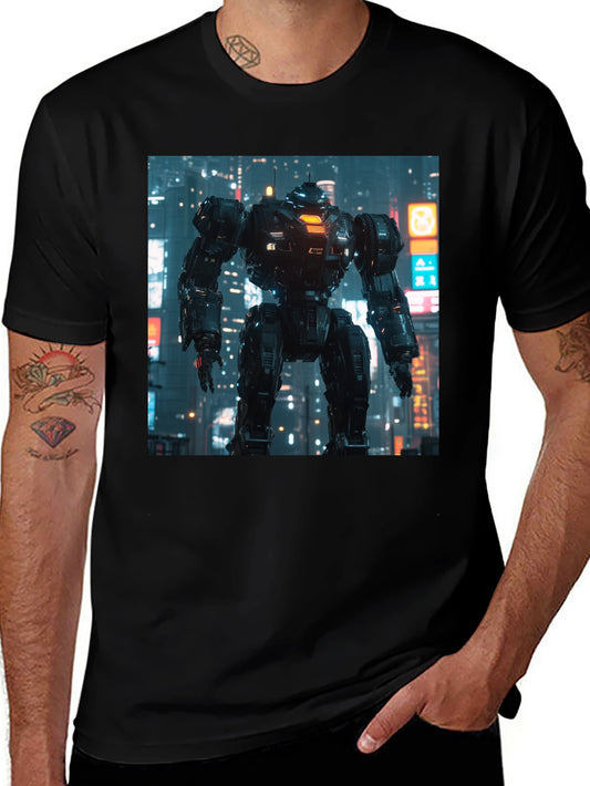 Sci-Fi Robot Graphic Black T-Shirt