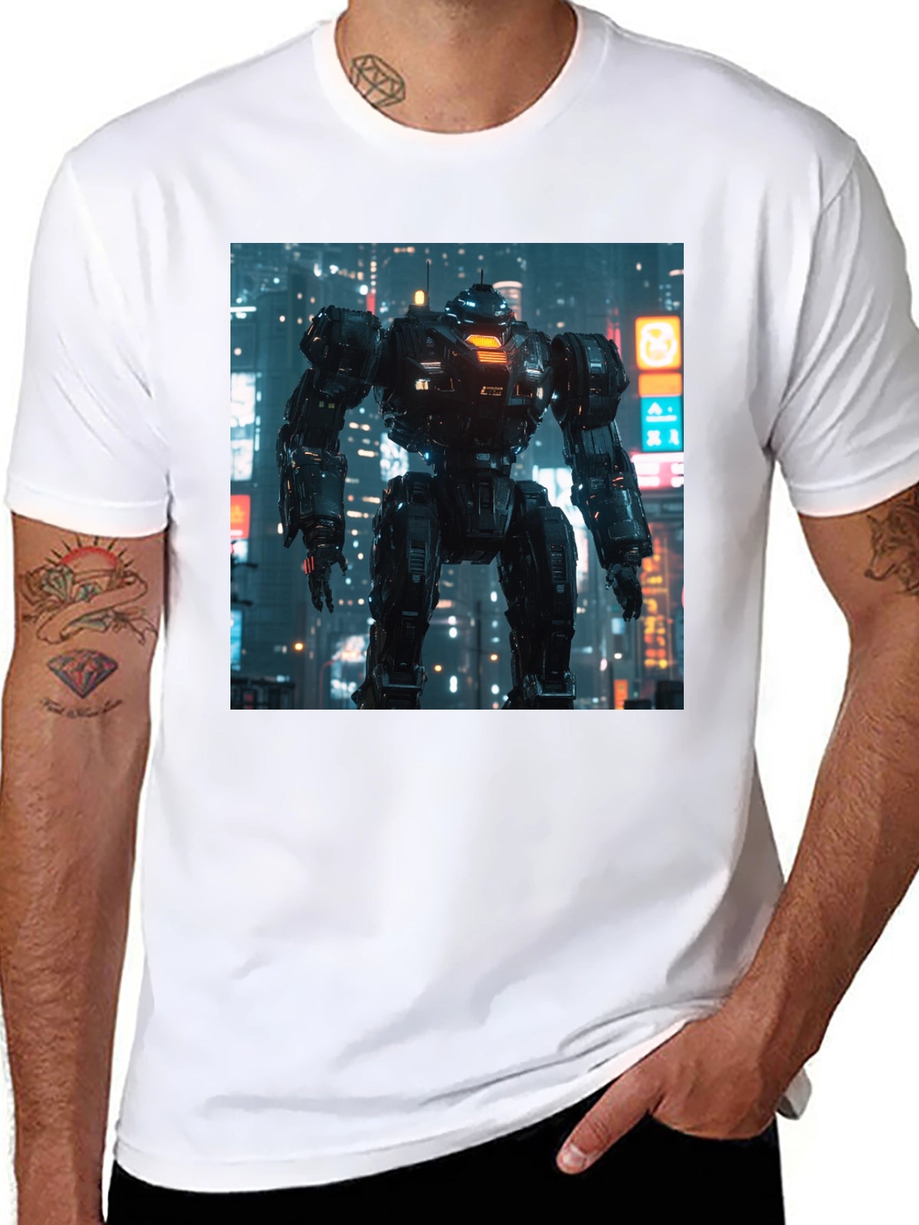 Sci-Fi Robot Graphic Black T-Shirt