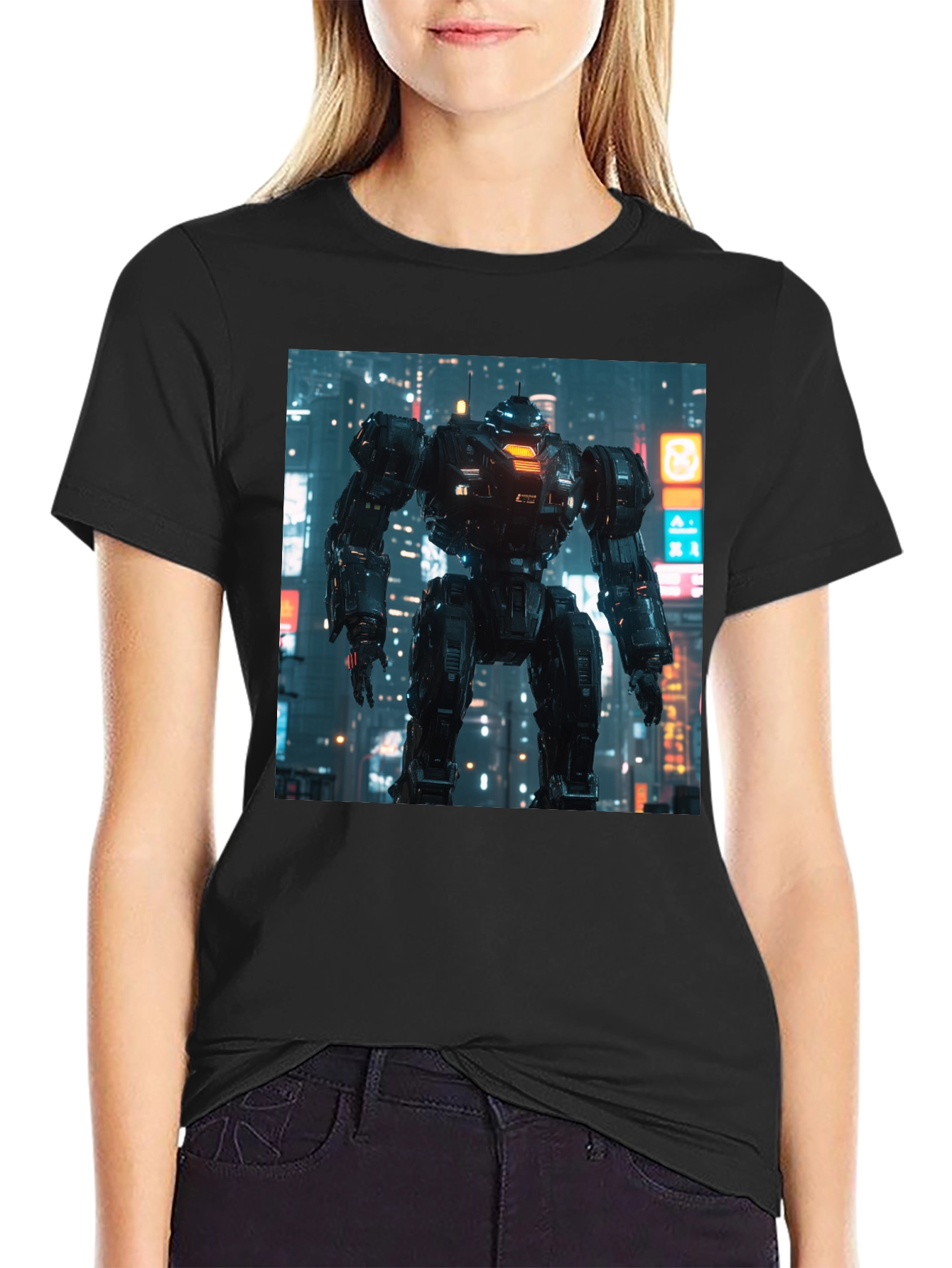 Sci-Fi Robot Graphic Black T-Shirt