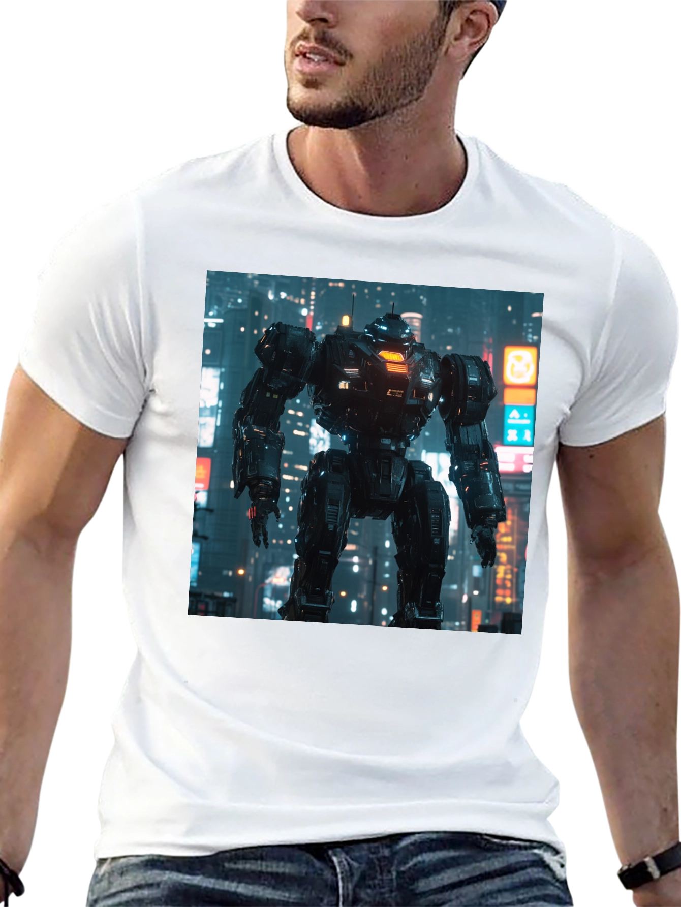 Sci-Fi Robot Graphic Black T-Shirt