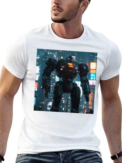 Sci-Fi Robot Graphic Black T-Shirt