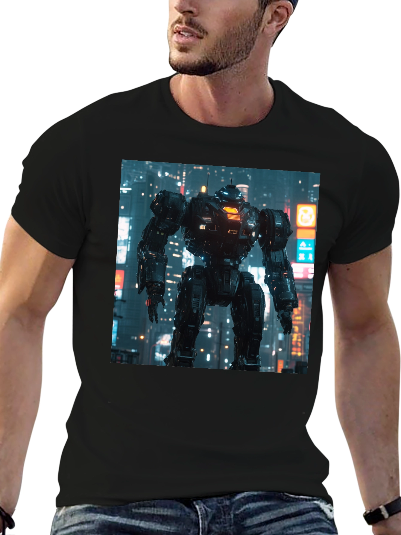 Sci-Fi Robot Graphic Black T-Shirt