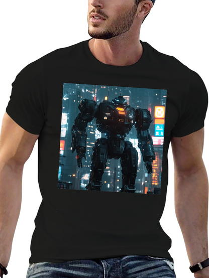 Sci-Fi Robot Graphic Black T-Shirt