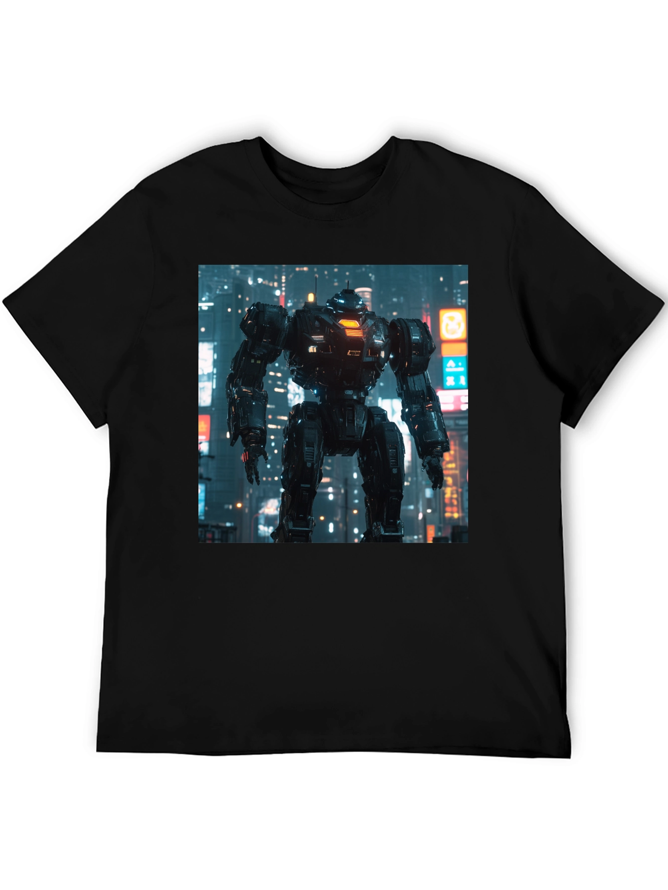 Sci-Fi Robot Graphic Black T-Shirt