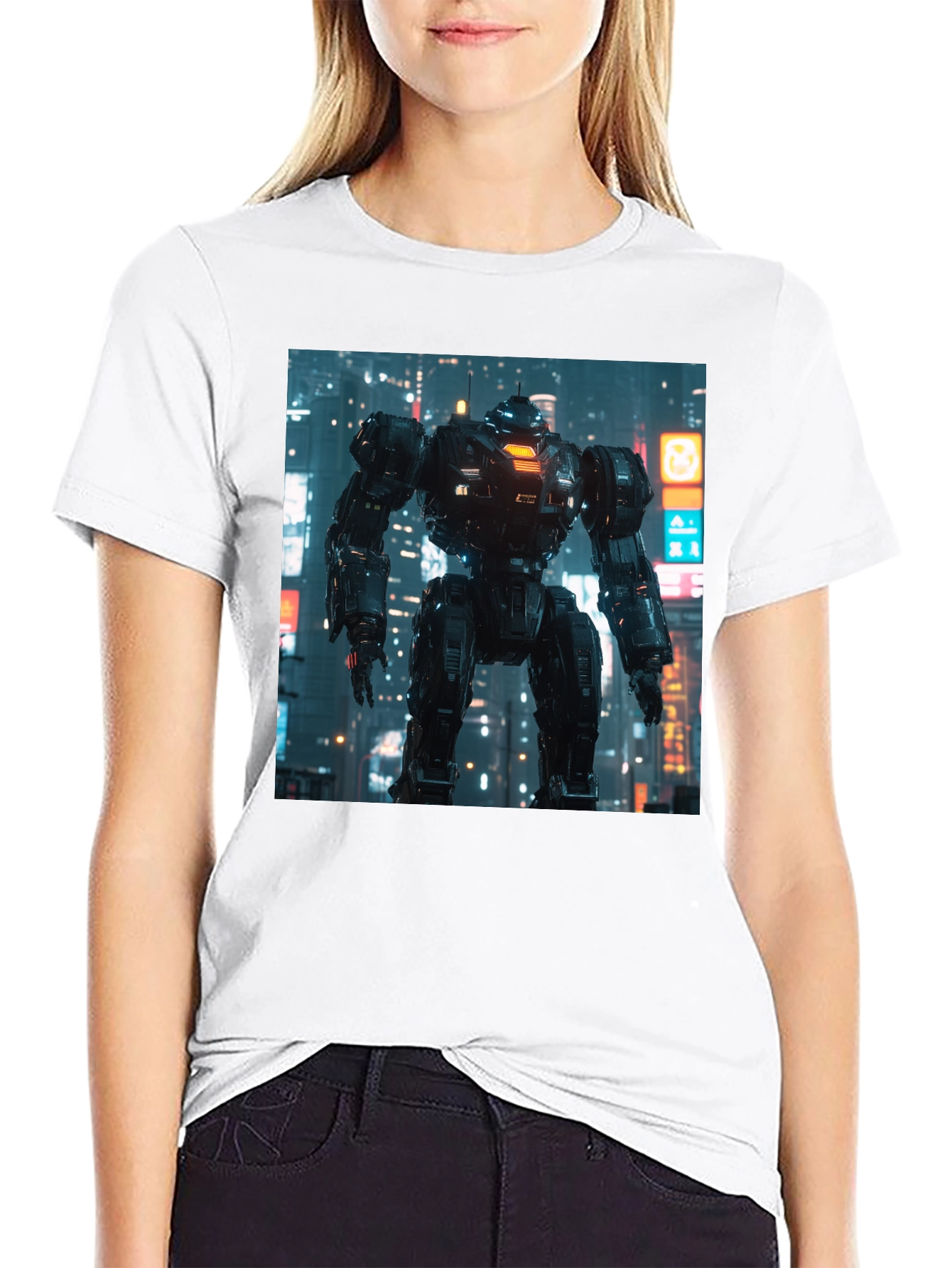 Sci-Fi Robot Graphic Black T-Shirt