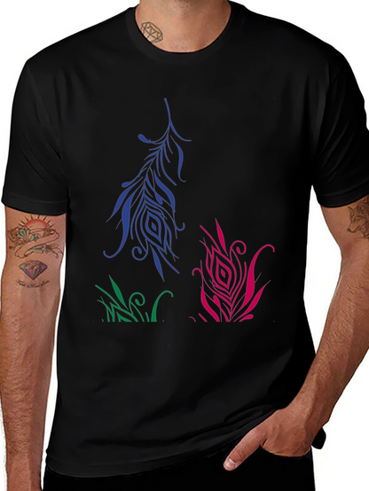 Artistic Feather Design Black T-Shirt