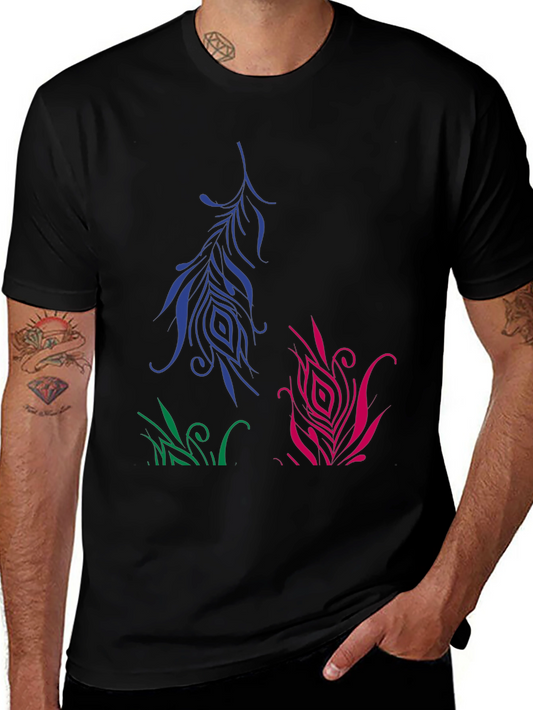 Artistic Feather Design Black T-Shirt