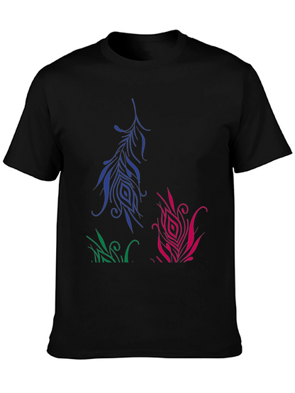 Artistic Feather Design Black T-Shirt