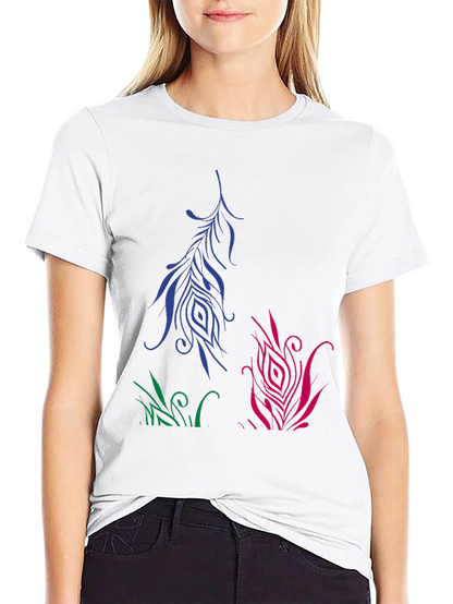Artistic Feather Design Black T-Shirt