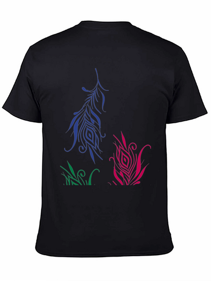 Artistic Feather Design Black T-Shirt