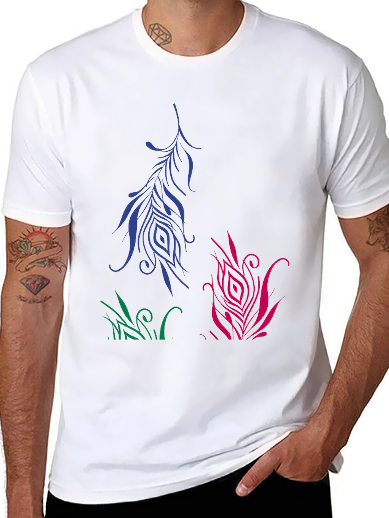 Artistic Feather Design Black T-Shirt
