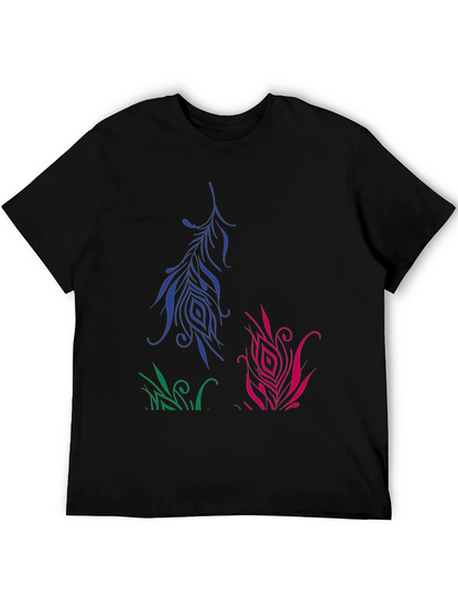 Artistic Feather Design Black T-Shirt